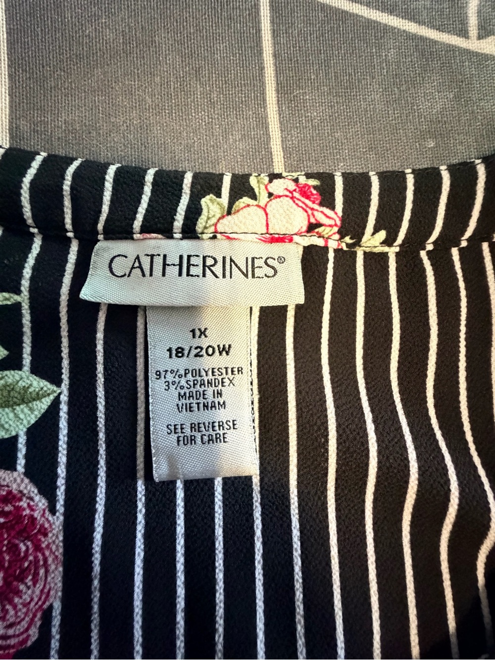 Catherines Black Pinstripe Tunic with Red Rose Print - Picture 6 of 6